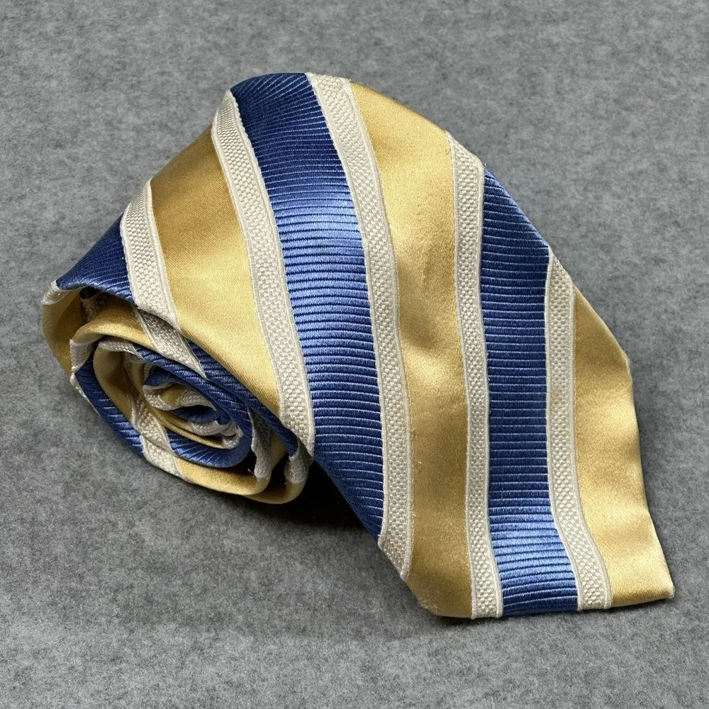 Donald J Trump Signature Collection Silk Tie Blue Gold Repp Stripe 60x3.5in NOTE